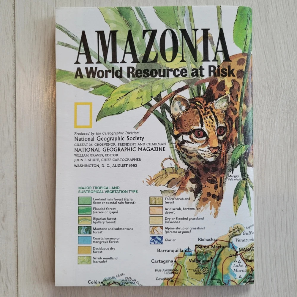 Vintage National Geographic map Amazonia a world resource at risk 1992